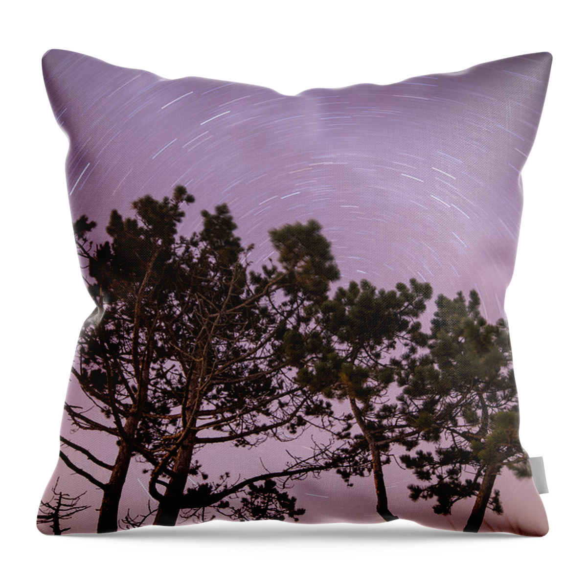 Stars Throw Pillow featuring the photograph Starry Vortex Long Exposure over Wingaersheek Beach Gloucester MA by Toby McGuire