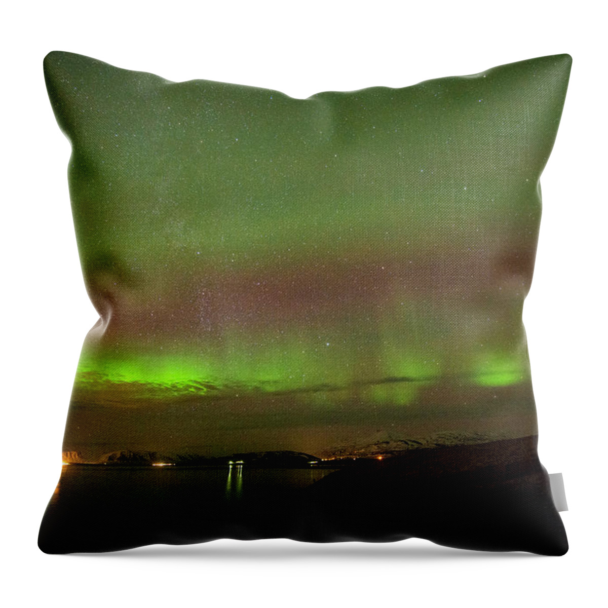 Aurora Borealis Throw Pillow featuring the photograph Stars and Northern Lights by Matt Swinden