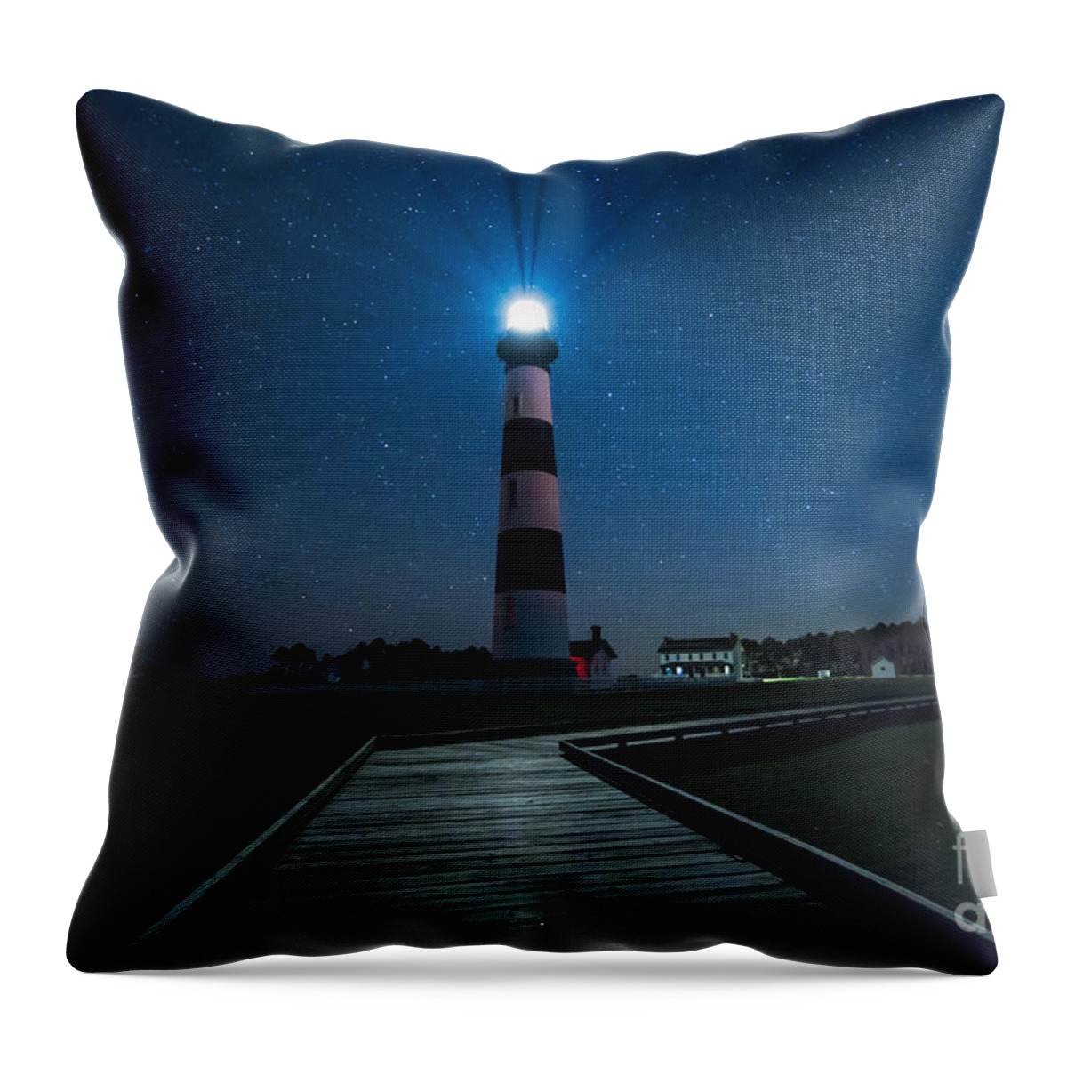  Bodie Island Light House Throw Pillow featuring the photograph Stars at Bodie Island Light House by Robert Loe