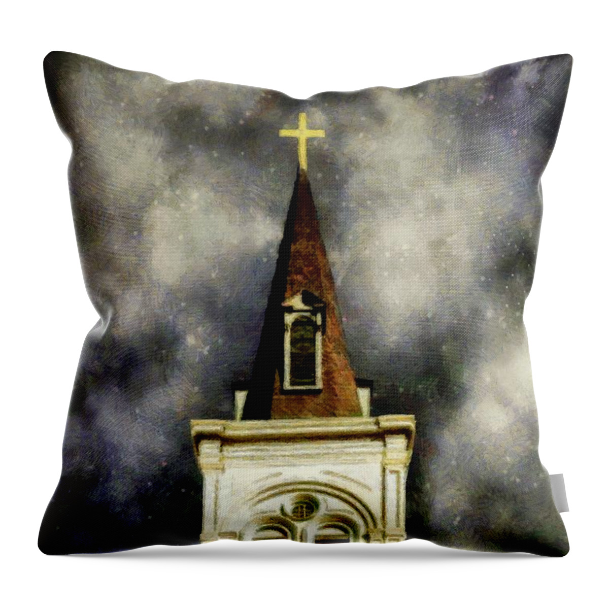 Church Throw Pillow featuring the painting Stars over Saint Louis by RC DeWinter