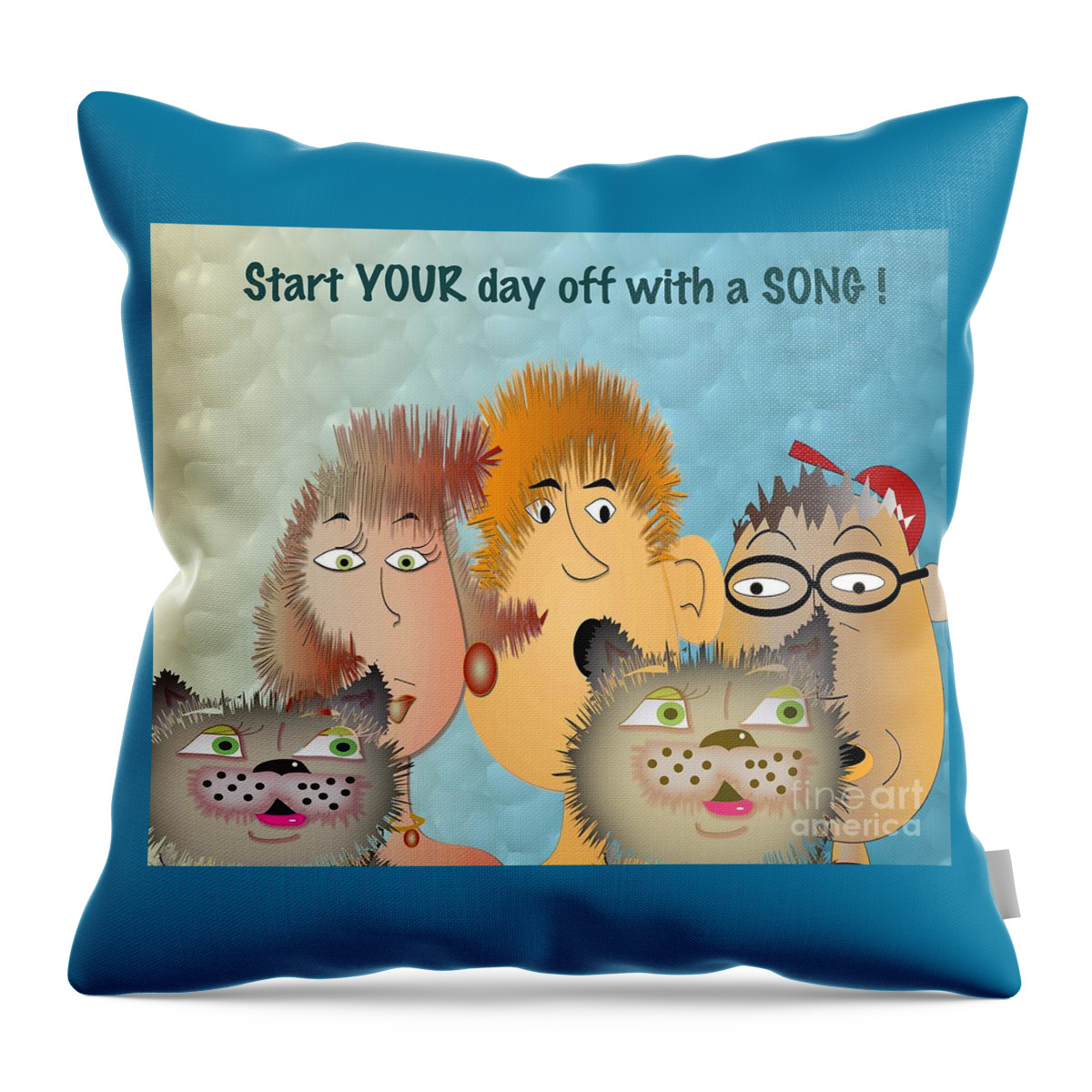 Comic Throw Pillow featuring the digital art Start off YOUR day with a Song by Iris Gelbart