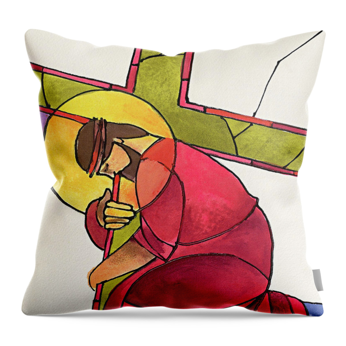 Stations Of The Cross - 03 Jesus Falls The First Time Throw Pillow featuring the painting Stations of the Cross - 03 Jesus Falls the First Time - MMJFF by Br Mickey McGrath OSFS