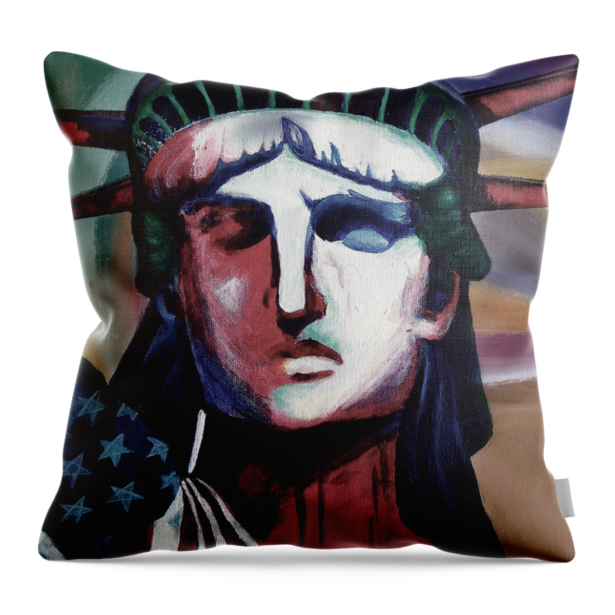 New York Throw Pillow featuring the painting Statue of Liberty HB5T by Gull G