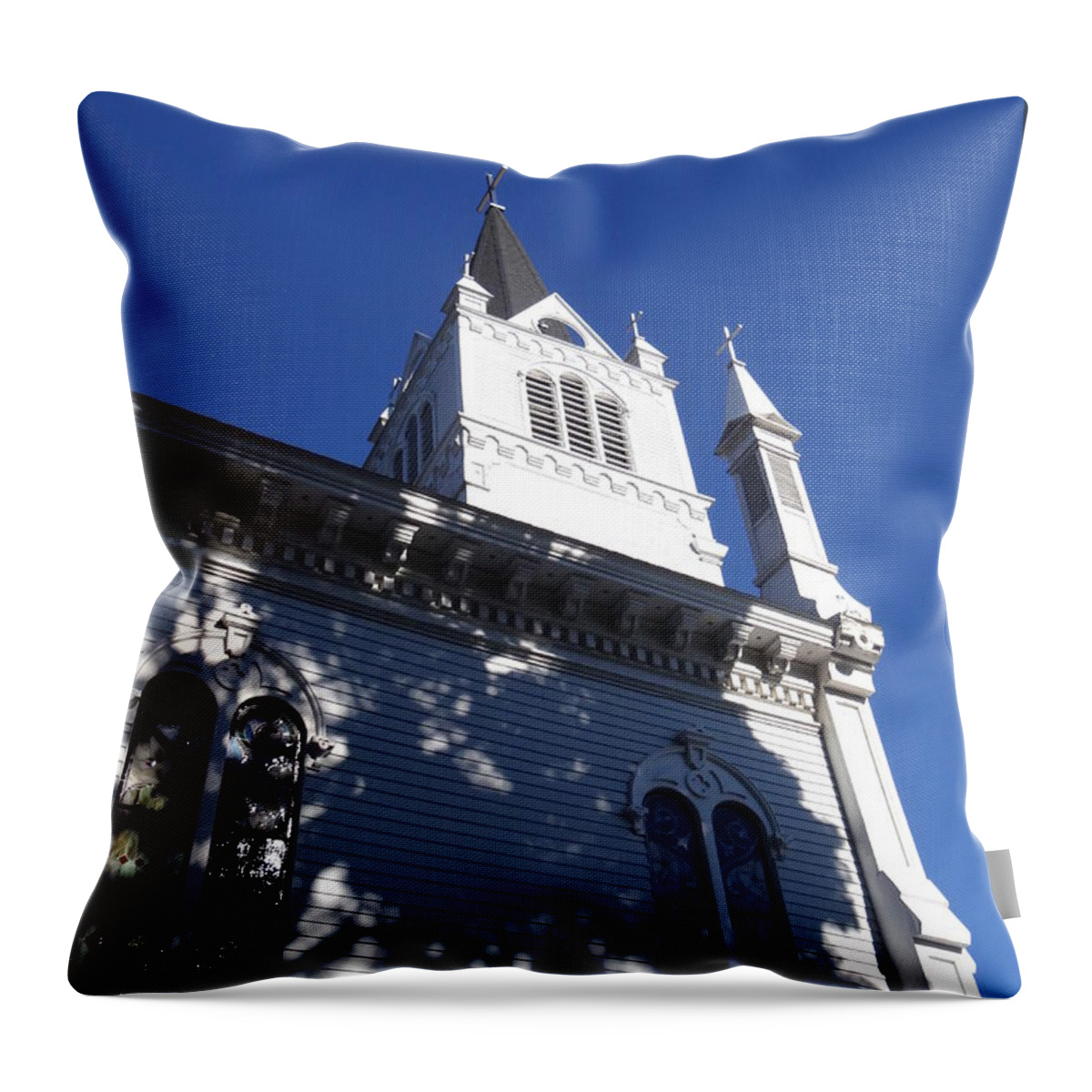 Church Throw Pillow featuring the photograph Ste. Anne Catholic Church Tower by Keith Stokes