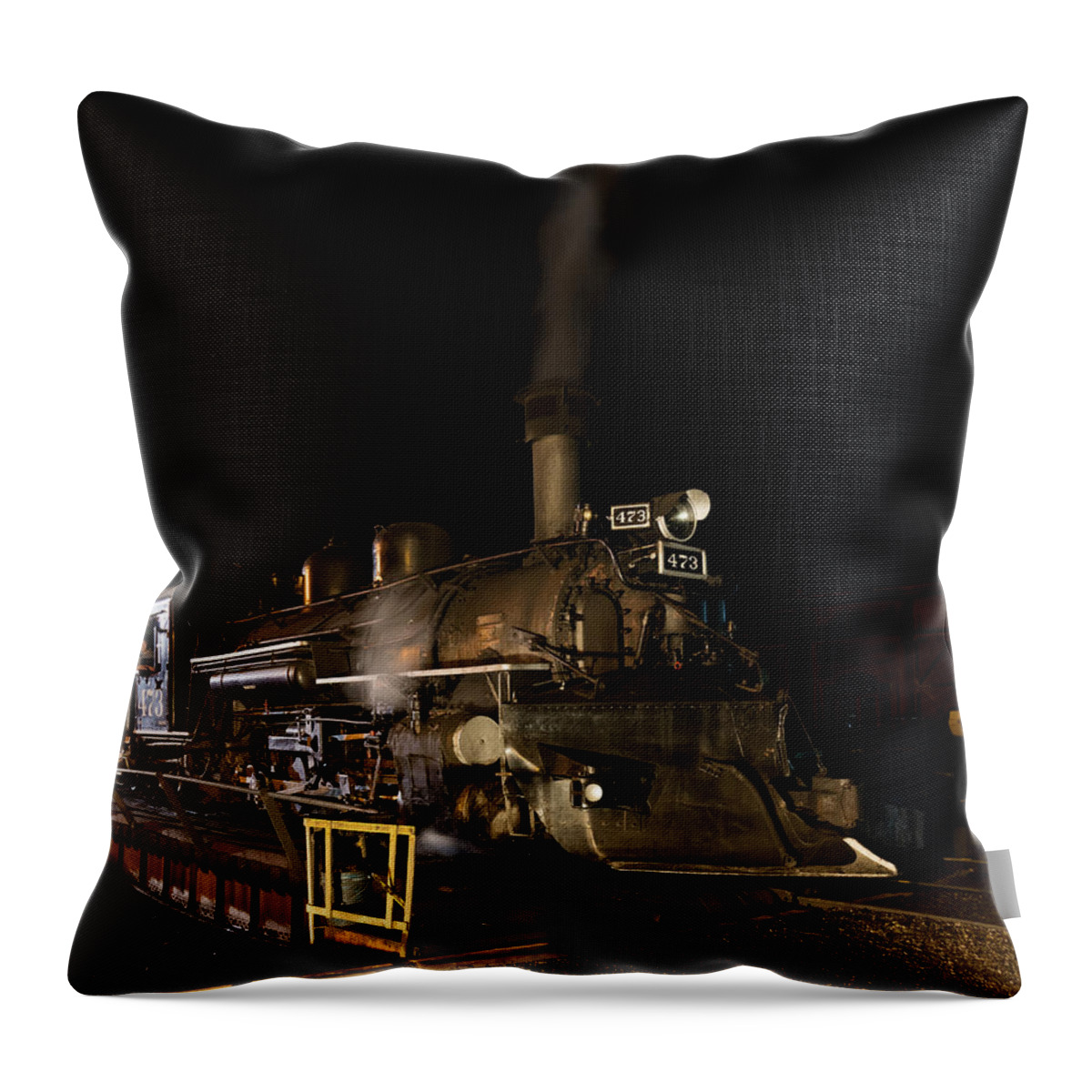 Carol M. Highsmith Throw Pillow featuring the photograph Locomotive and coal tender on a turntable of the Durango and Silverton Narrow Gauge Railroad by Carol M Highsmith