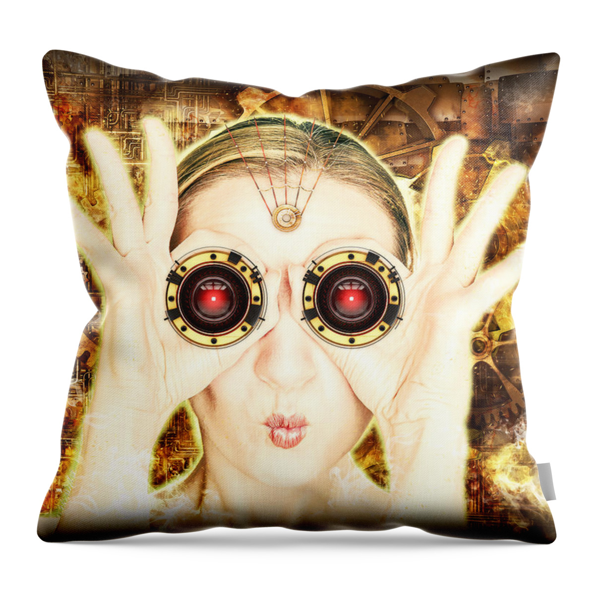 Lady Throw Pillow featuring the photograph Steam Punk Lady With Bins by Anthony Murphy