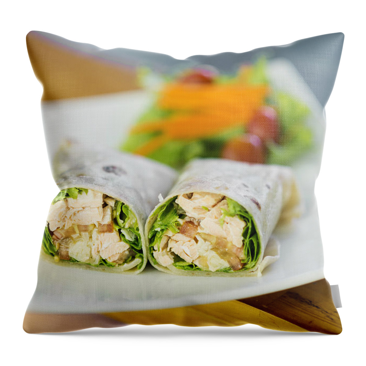 Conscious Throw Pillow featuring the photograph Steamed Salmon And Salad Wrap by JM Travel Photography