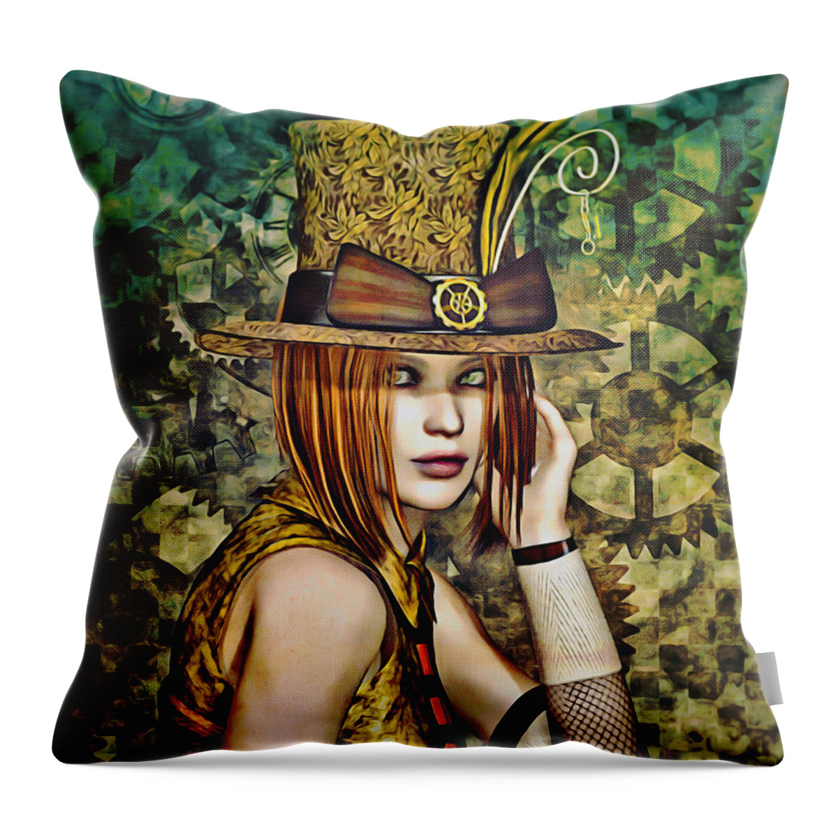 Steampunk Throw Pillow featuring the digital art Steampunk Girl Two by Alicia Hollinger