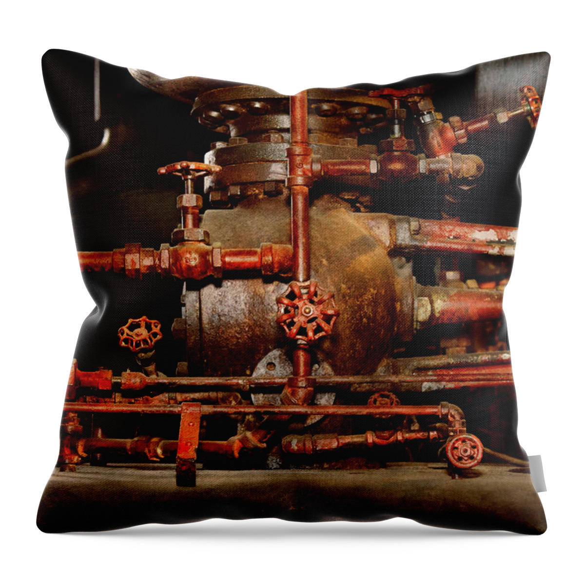 Steampunk Art Throw Pillow featuring the photograph Steampunk - Pipe dreams by Mike Savad
