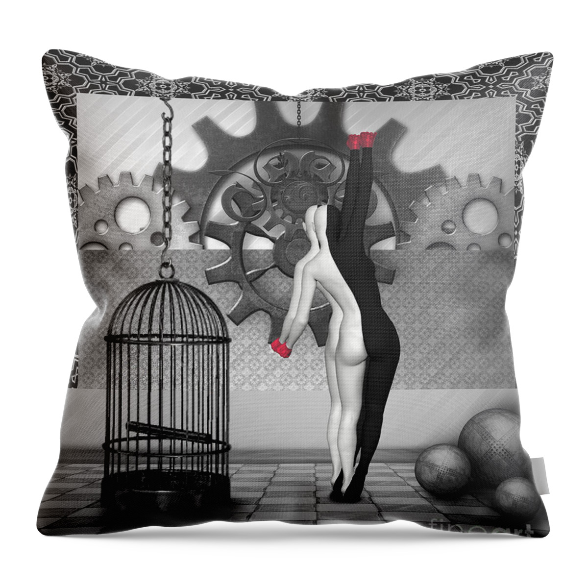Bodypaint Throw Pillow featuring the mixed media Steampunk Time Matters by Barbara Milton