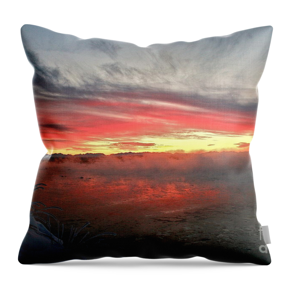 Winter Throw Pillow featuring the photograph Steamy Winter Sunset by Rick Monyahan