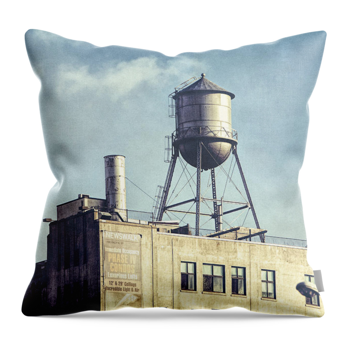 Water Towers Throw Pillow featuring the photograph Steel Water Tower, Brooklyn New York by Gary Heller