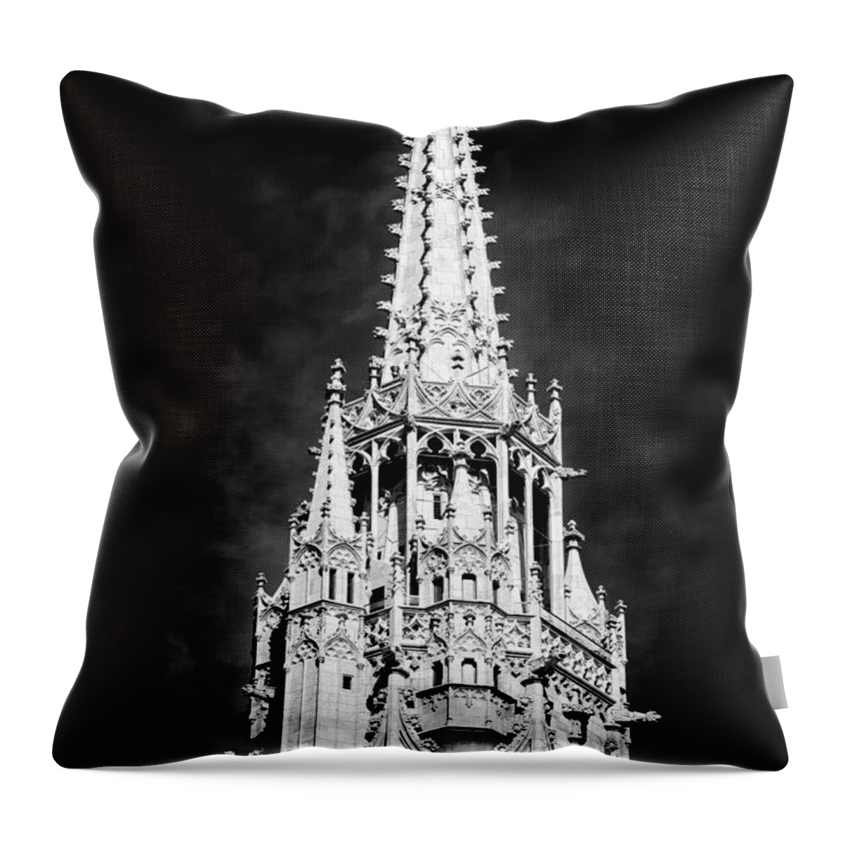 Steeple Throw Pillow featuring the photograph Steeple Matthias Church Budapest black and white by Matthias Hauser