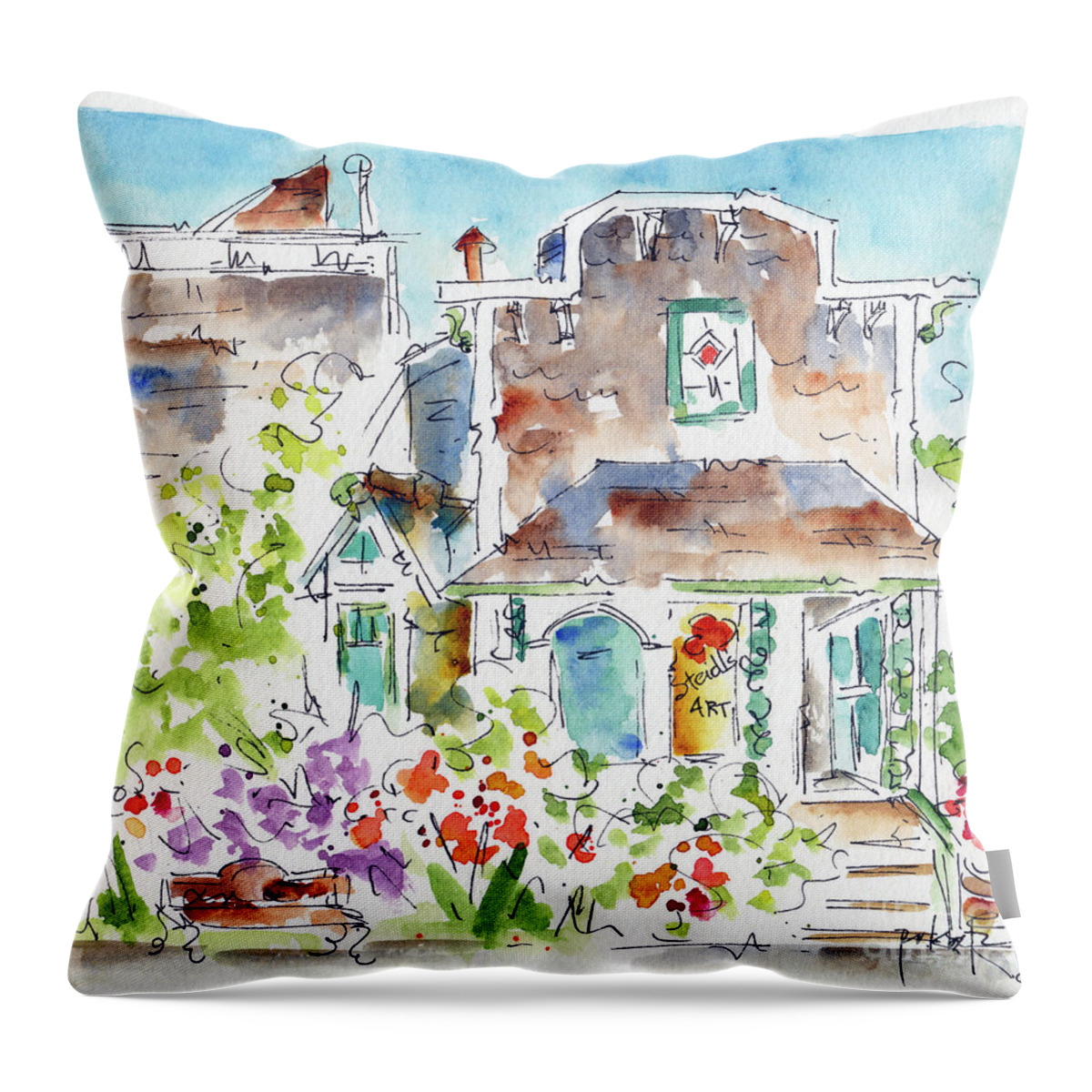 Impressionism Throw Pillow featuring the painting Steidls Art Gallery Cannon Beach by Pat Katz