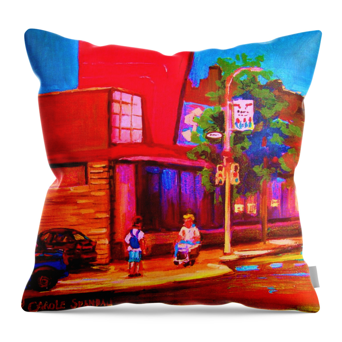 Steinbergs Throw Pillow featuring the painting Steinbergs Supermarket by Carole Spandau
