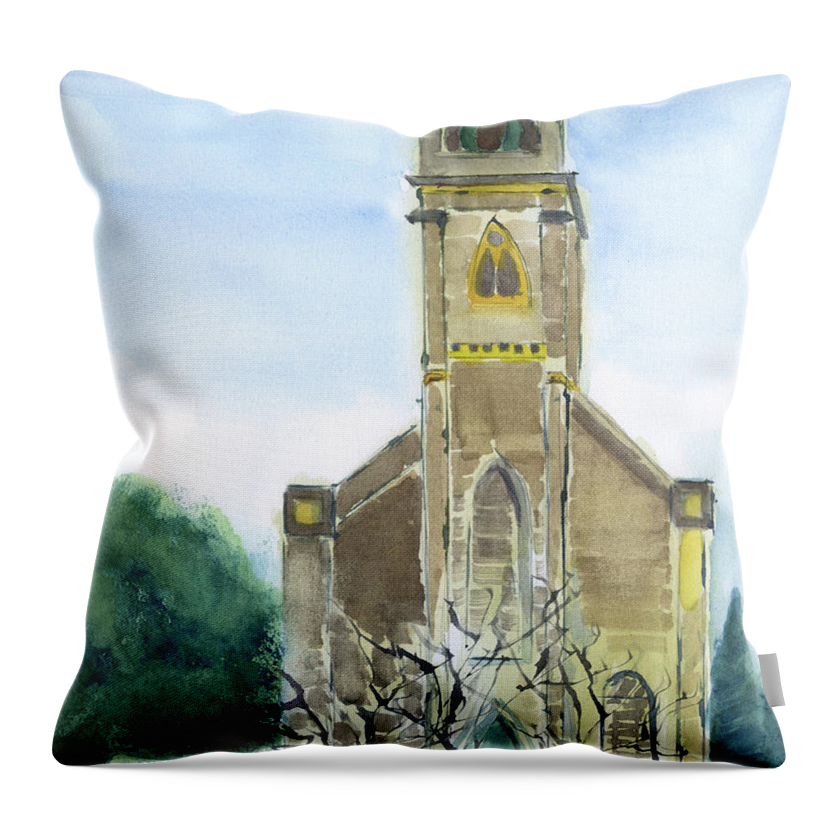 Stella Maris Church Throw Pillow featuring the painting Stella Maris Church by Frank Bright