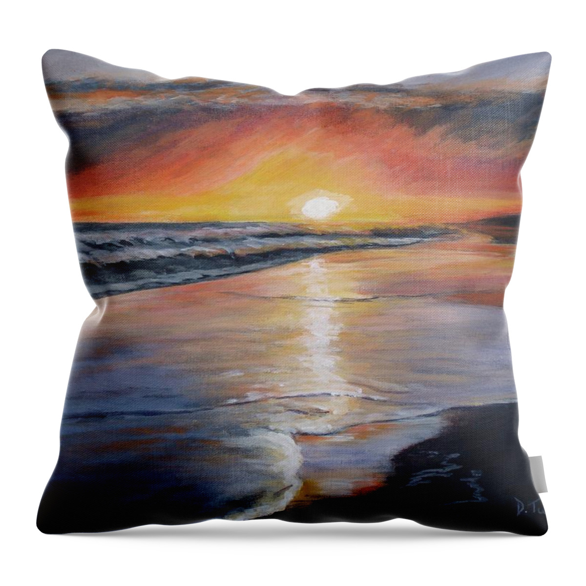 Beach Throw Pillow featuring the painting Stephanie's Sunset by Donna Tuten