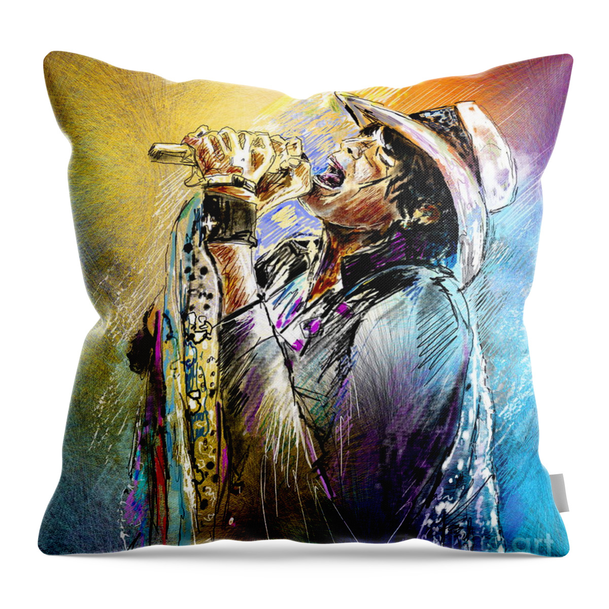 Portraits Throw Pillow featuring the painting Steven Tyler 01 Aerosmith by Miki De Goodaboom