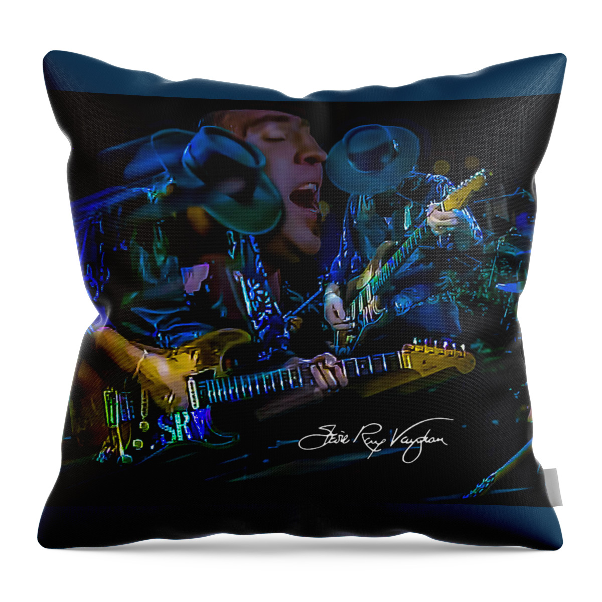 Musicians Throw Pillow featuring the digital art Stevie Ray Vaughan - Double Trouble by Glenn Feron