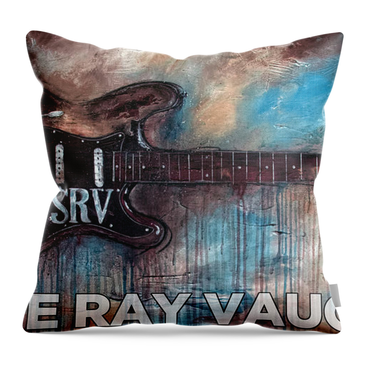 Stevie Ray Vaughan Throw Pillow featuring the painting Stevie Ray Vaughan Double Trouble by Sean Parnell