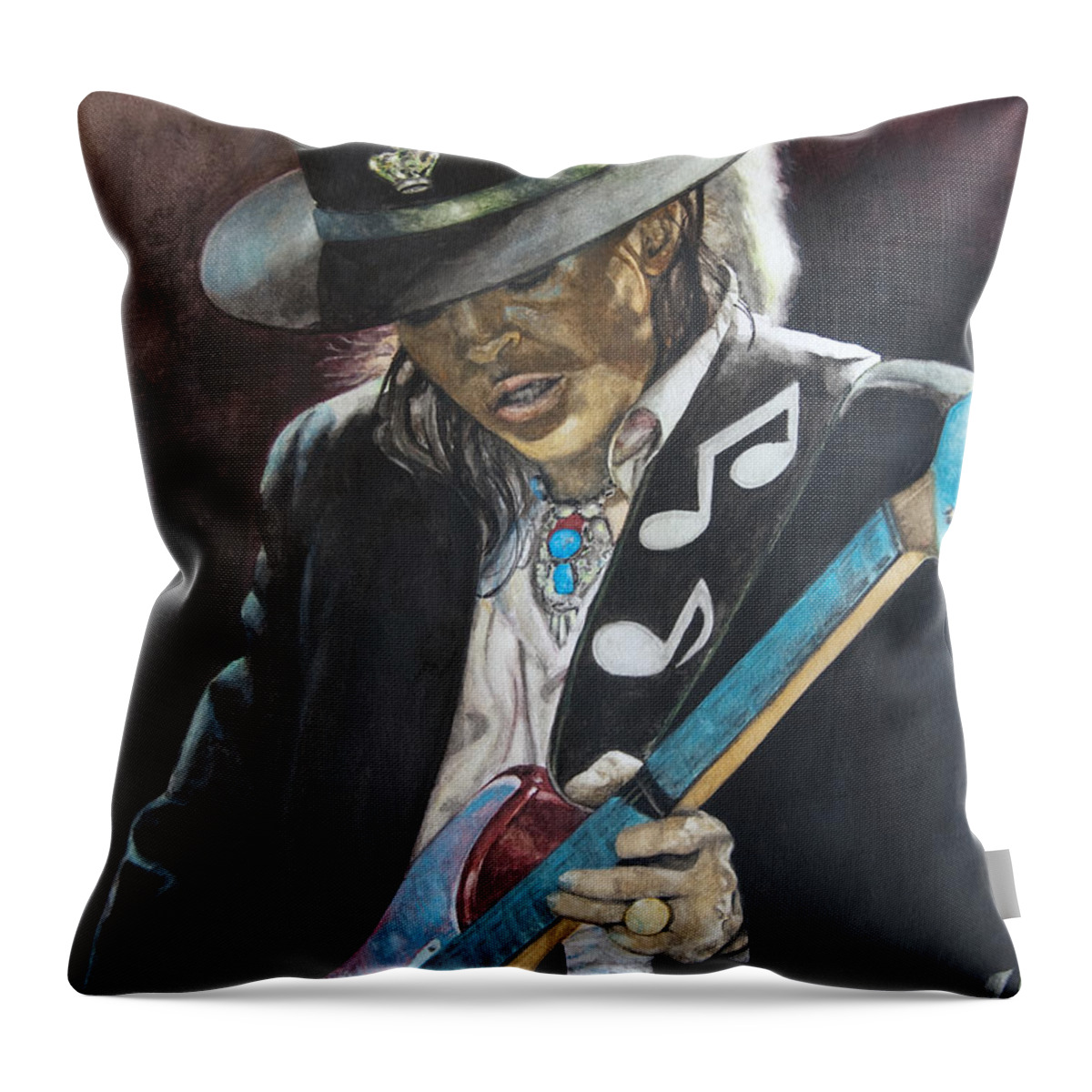Stevie Ray Vaughan Throw Pillow featuring the painting Stevie Ray Vaughan by Lance Gebhardt