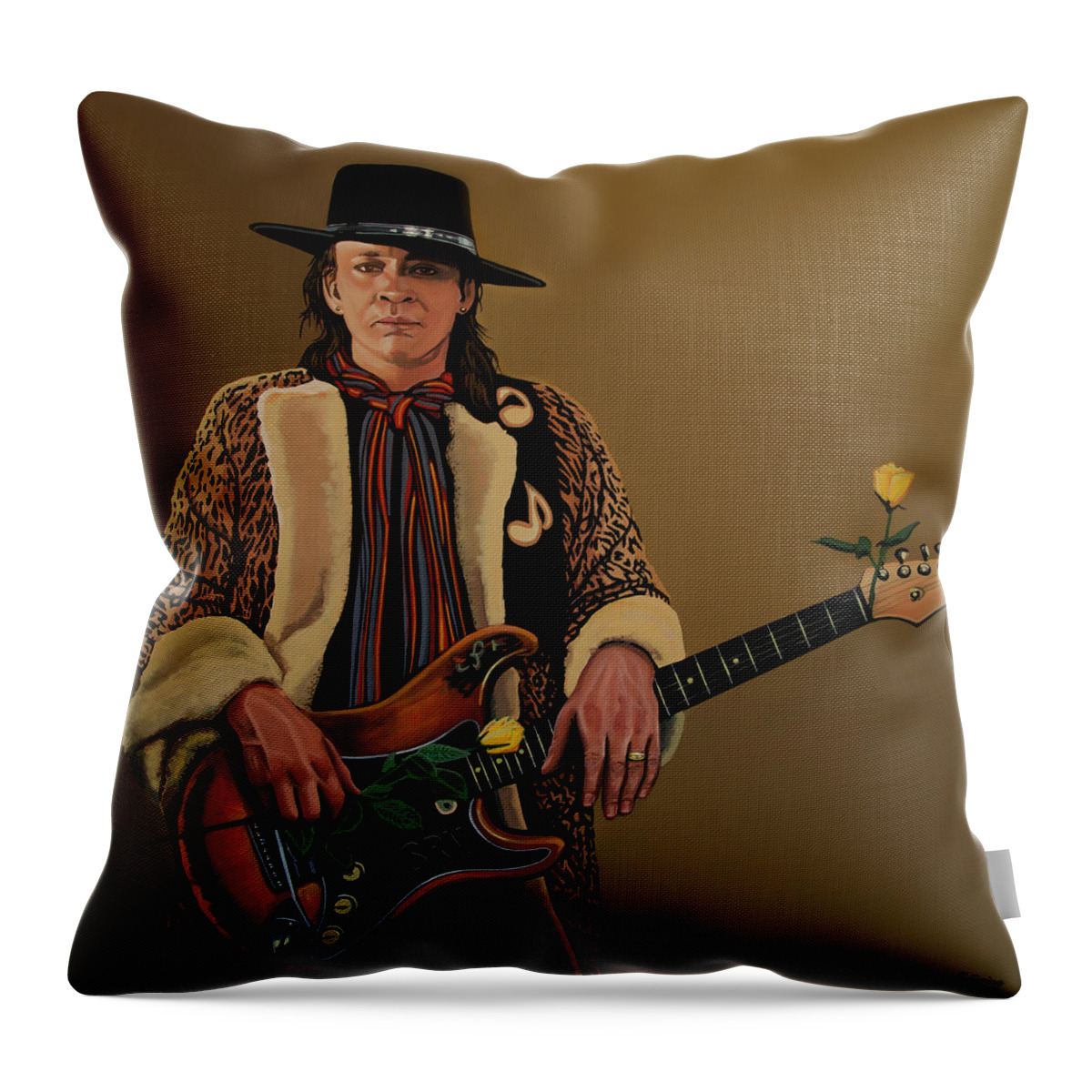 Stevie Ray Vaughan Throw Pillow featuring the painting Stevie Ray Vaughan 2 by Paul Meijering