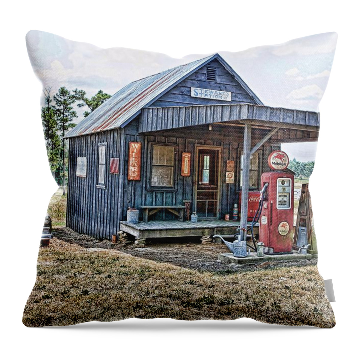Mobil Gas Stations Throw Pillow featuring the photograph Stewart's Mobilgas Station II by Stephen Schwiesow