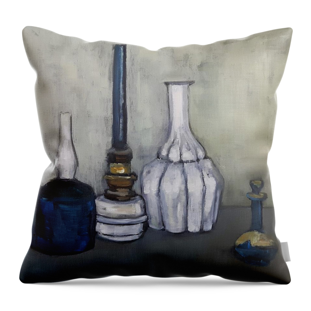 Still Throw Pillow featuring the painting Still after G. Morandi by Christel Roelandt