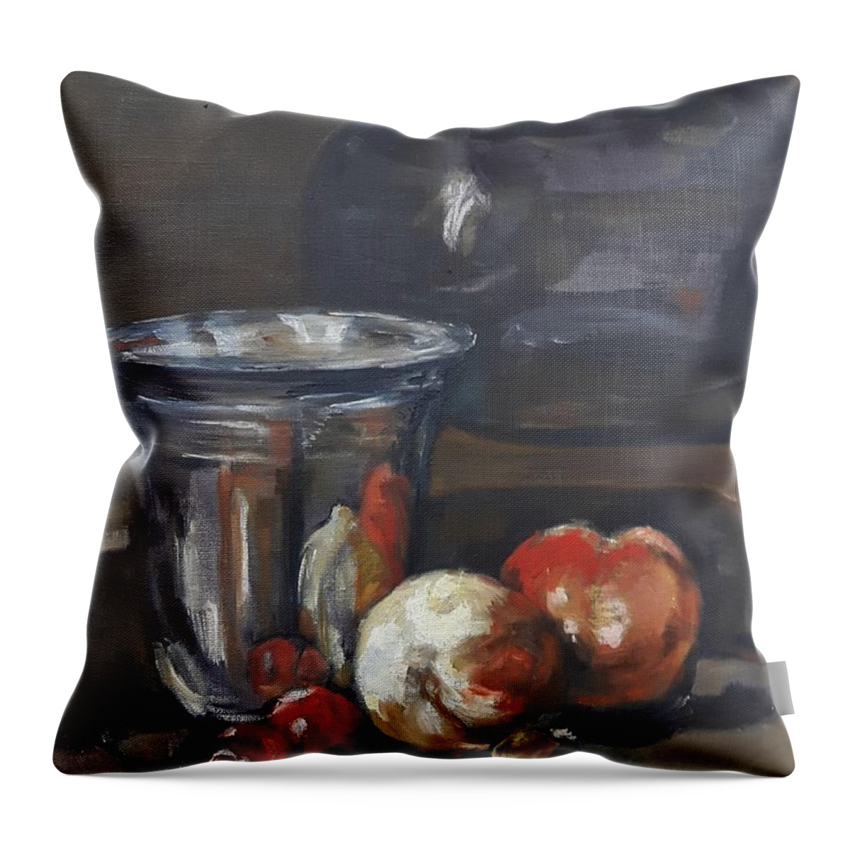 Peach Throw Pillow featuring the painting Still in oil after Paul Chardin by Christel Roelandt