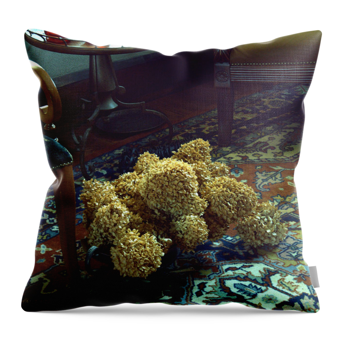Dried Flowers Throw Pillow featuring the photograph Still Life Comfort by Kathy Barney