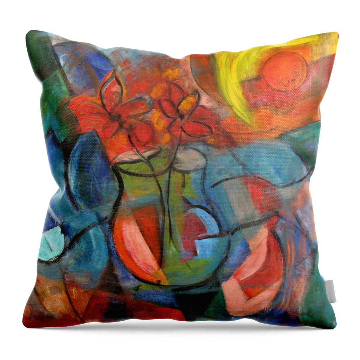 Abstract Throw Pillow featuring the painting Still Life-Flowers with Fruit by Trish Toro