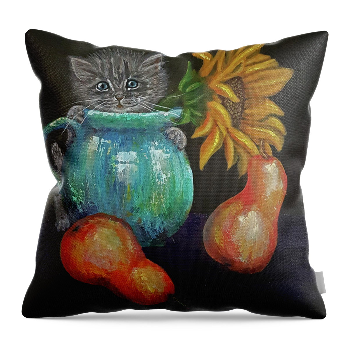 Kitten Throw Pillow featuring the painting Still Life Surprise by Perri Kelly