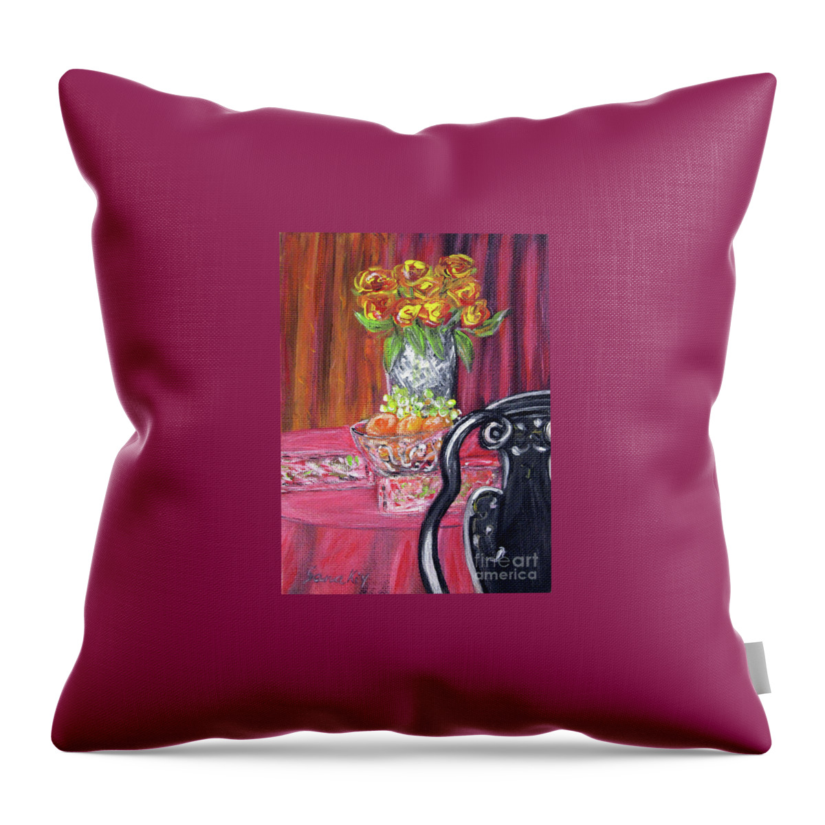 Still Life Throw Pillow featuring the painting Still Life. Welcome by Oksana Semenchenko