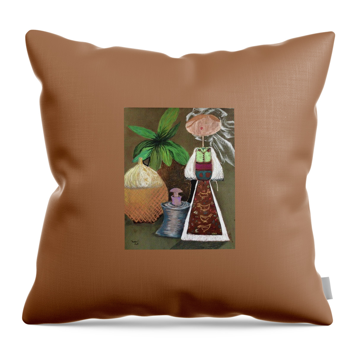 Country Throw Pillow featuring the pastel Still life with countru girl by Manuela Constantin