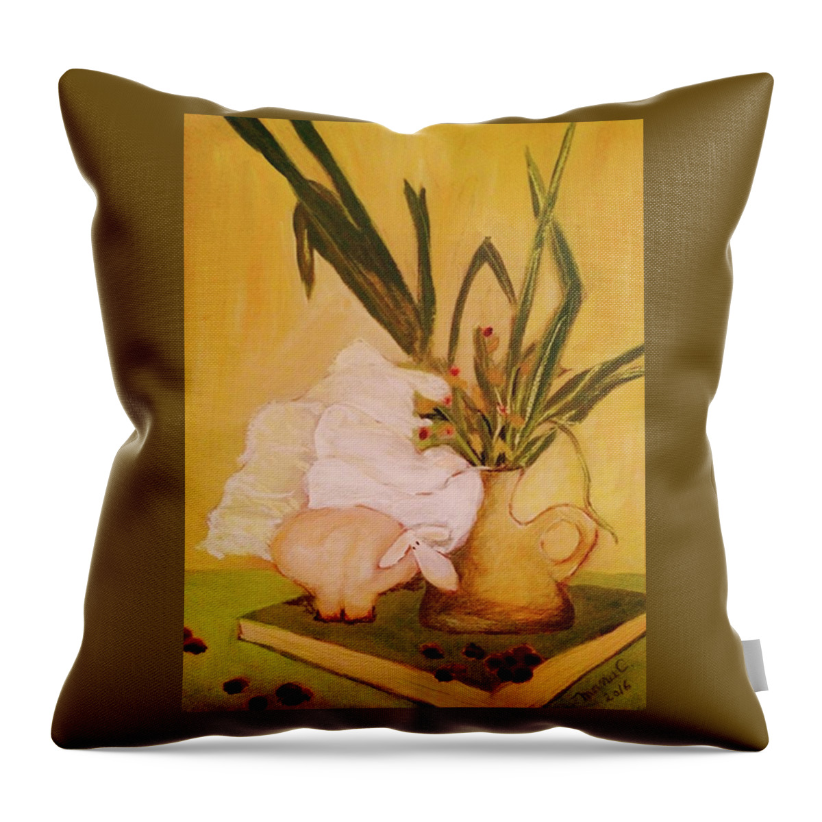 Pastel Throw Pillow featuring the pastel Still life with funny sheep by Manuela Constantin