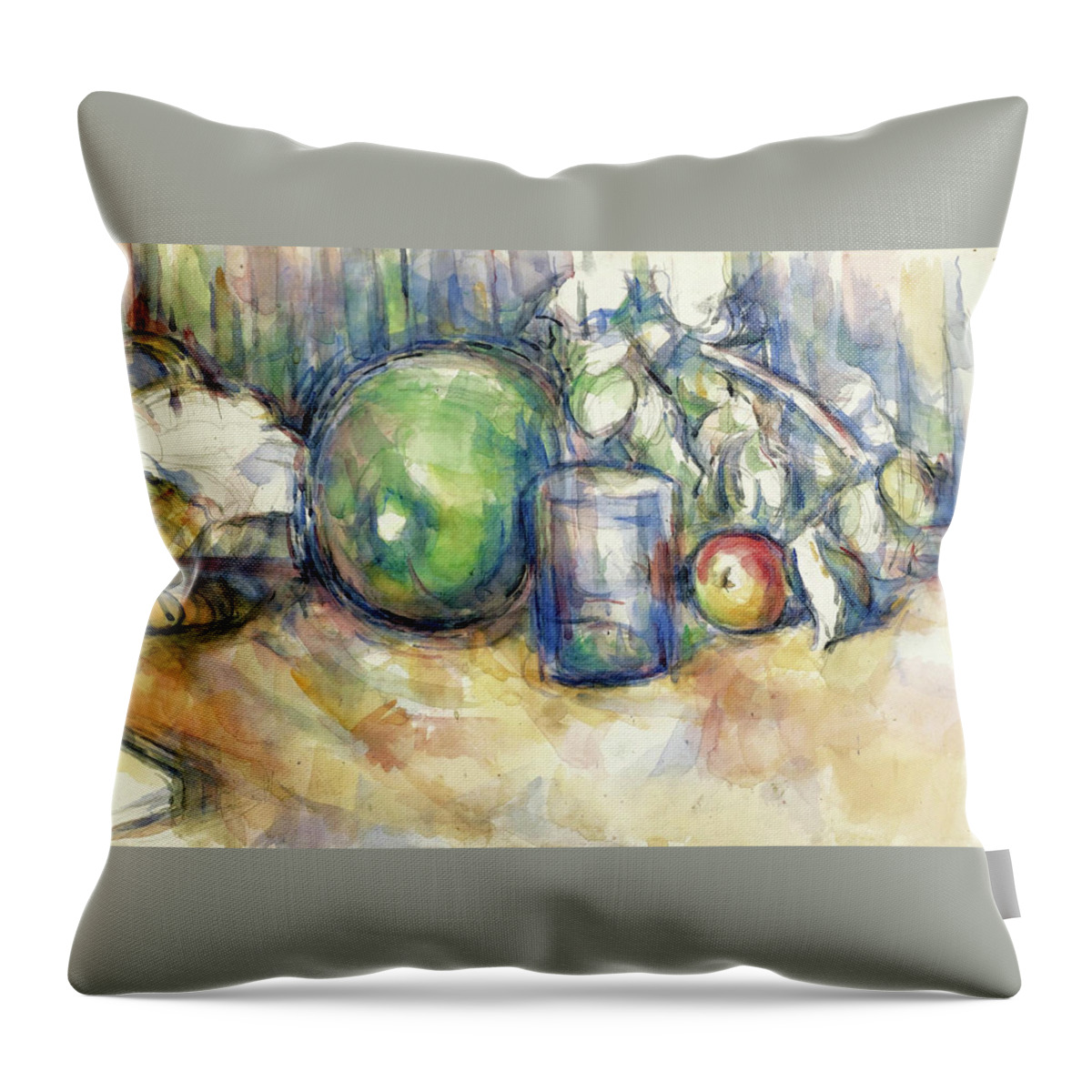 Paul Cezanne Throw Pillow featuring the painting Still Life with Green Melon by Paul Cezanne