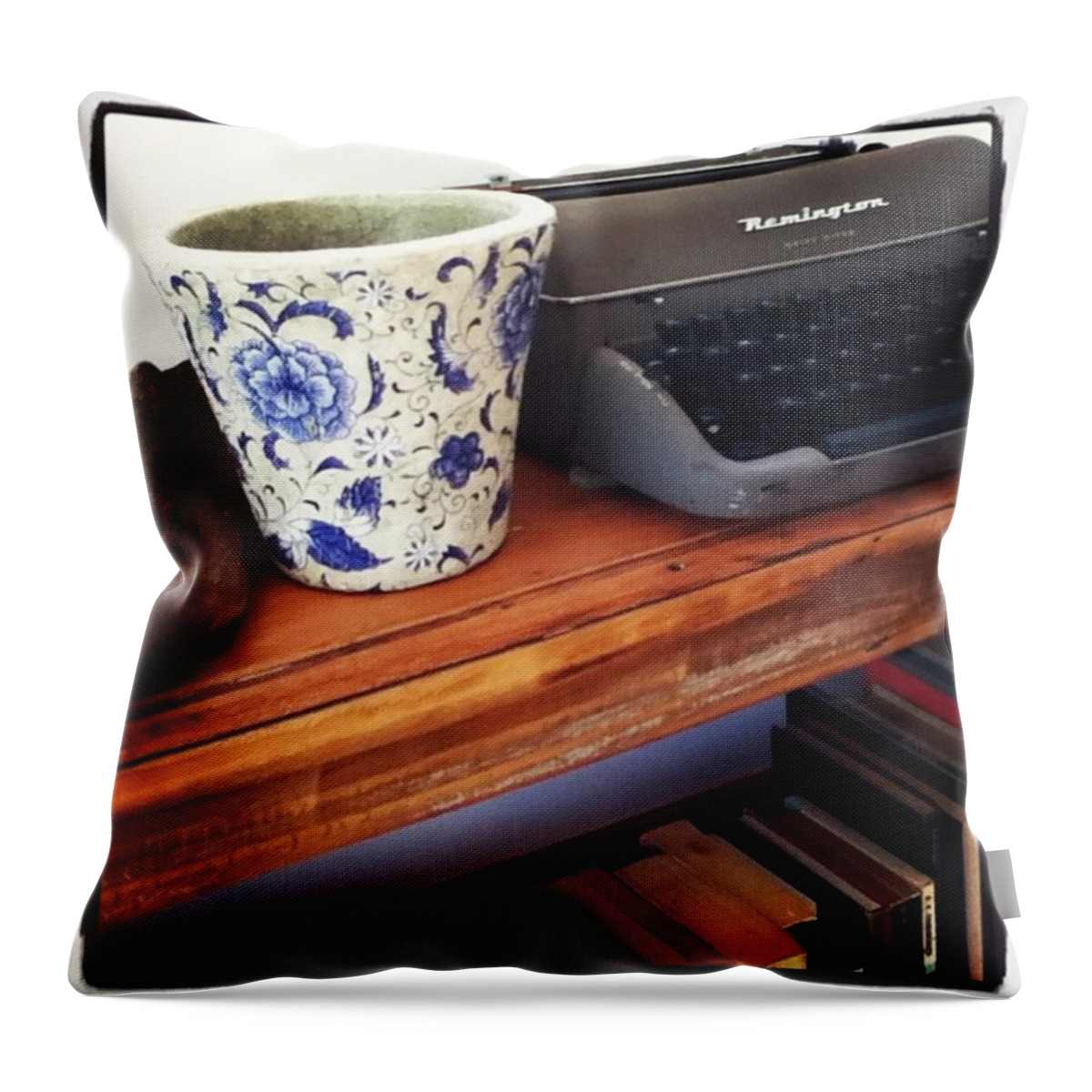 Vintage Throw Pillow featuring the photograph Still life with typewriter. by Jacci Freimond Rudling