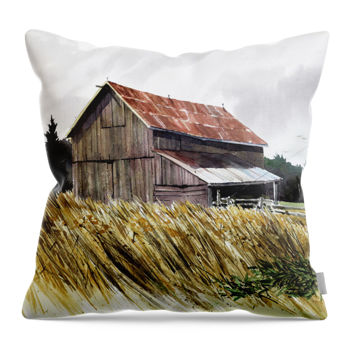 Barn Throw Pillow featuring the painting Still Standing by William Band