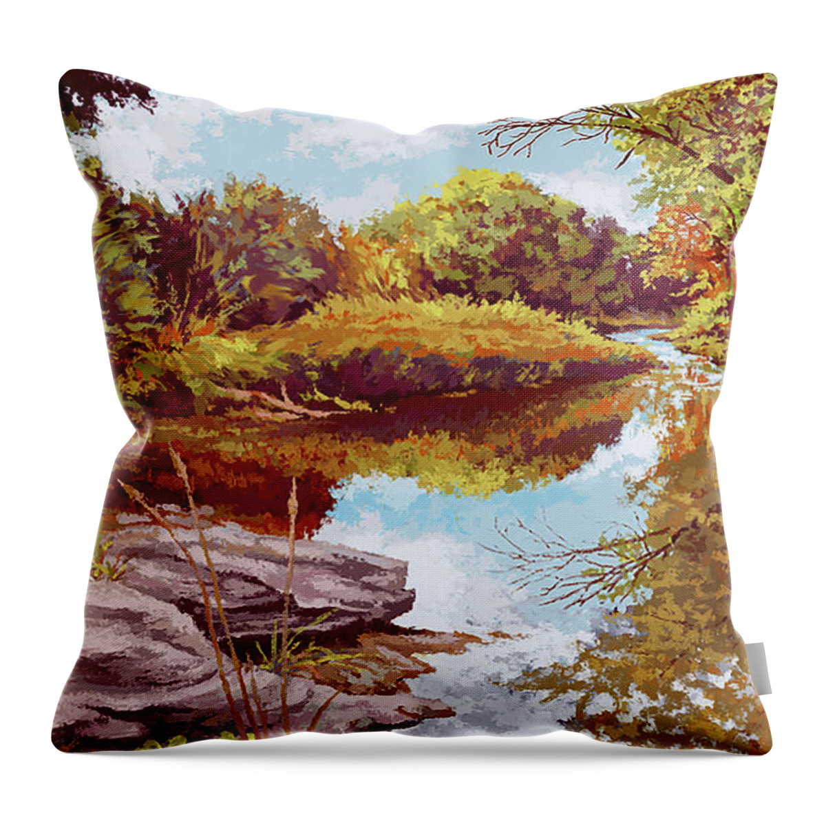 Stillwater Throw Pillow featuring the painting Stillwater by Hans Neuhart