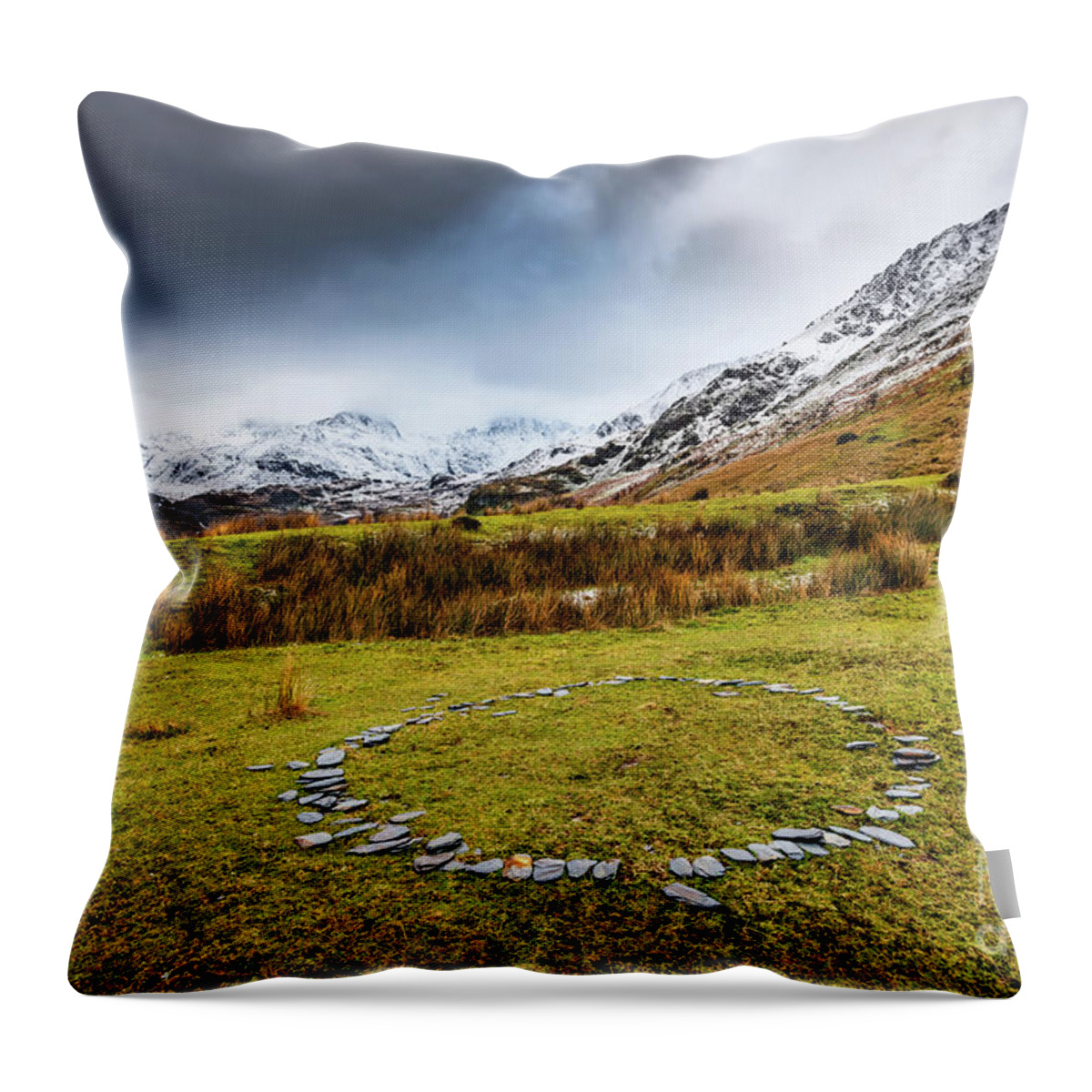 Nant Ffrancon Throw Pillow featuring the photograph Stone Circle Snowdonia by Adrian Evans