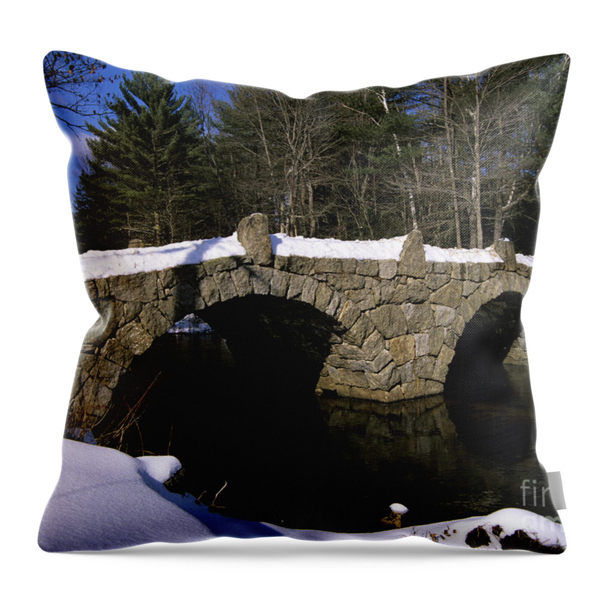 Bridge Throw Pillow featuring the photograph Stone Double Arched Bridge - Hillsborough New Hampshire USA by Erin Paul Donovan