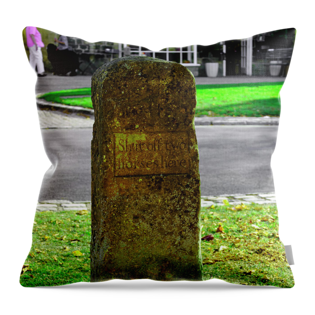 Europe Throw Pillow featuring the photograph Stone for Shutting Off Two Horses - Broadway by Rod Johnson