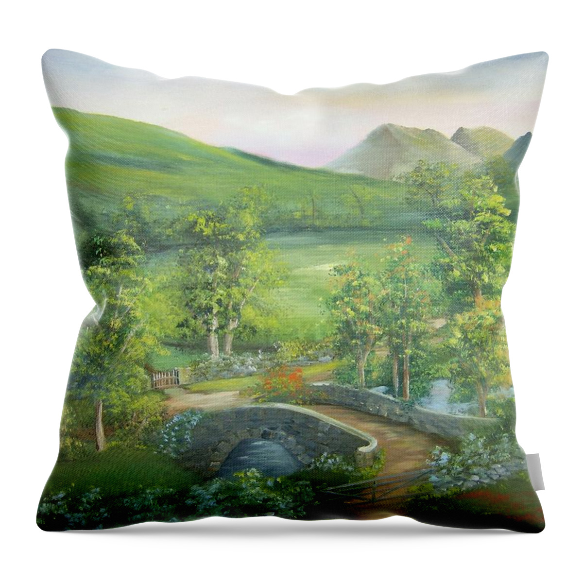 Bridge Throw Pillow featuring the painting Stonebridge River Crossing by Debra Campbell
