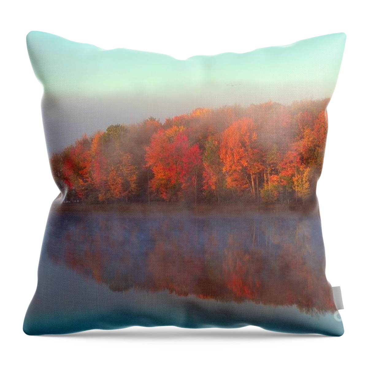 Stoneledge Lake Throw Pillow featuring the photograph Stoneledge Lake in Autumn Fog by Terri Gostola