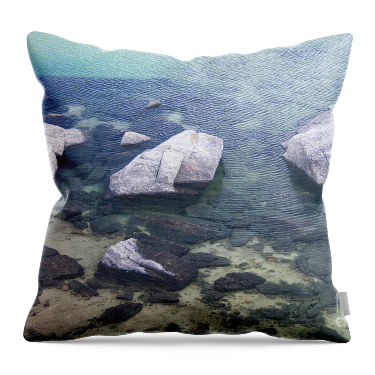 #water #lake #glisten #print Throw Pillow featuring the photograph Stonewater by Jacquelinemari