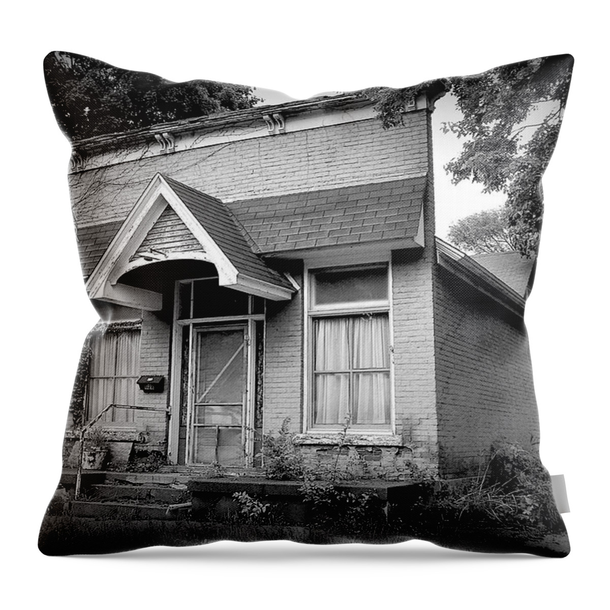 Black And White Throw Pillow featuring the photograph Store Front Home by Wild Thing