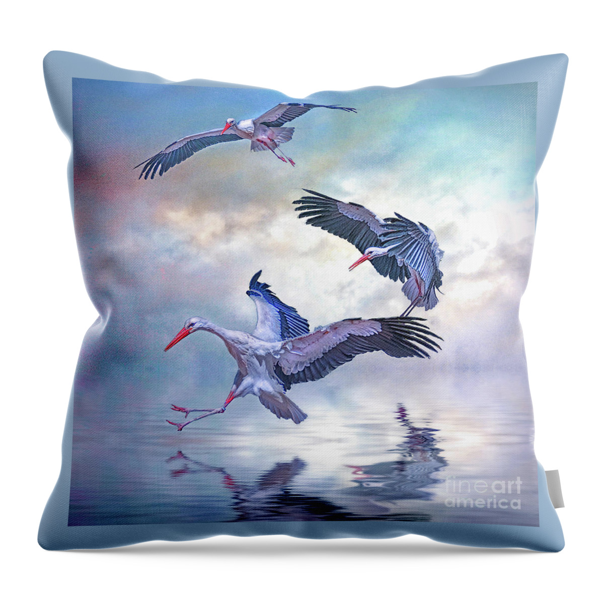 White Stork Throw Pillow featuring the photograph Storks Landing by Brian Tarr