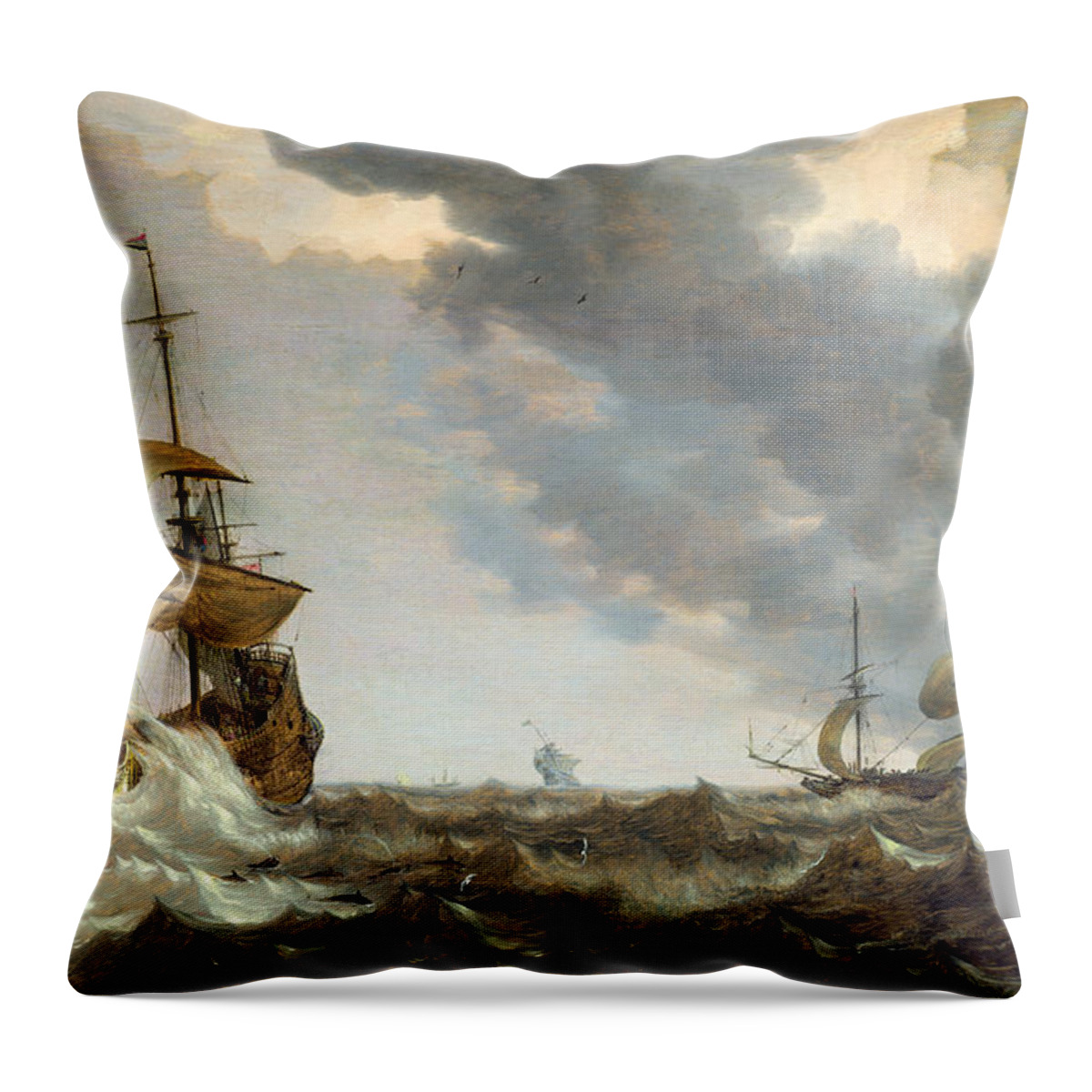Storm Throw Pillow featuring the painting Storm at Sea by Bonaventura Peeters