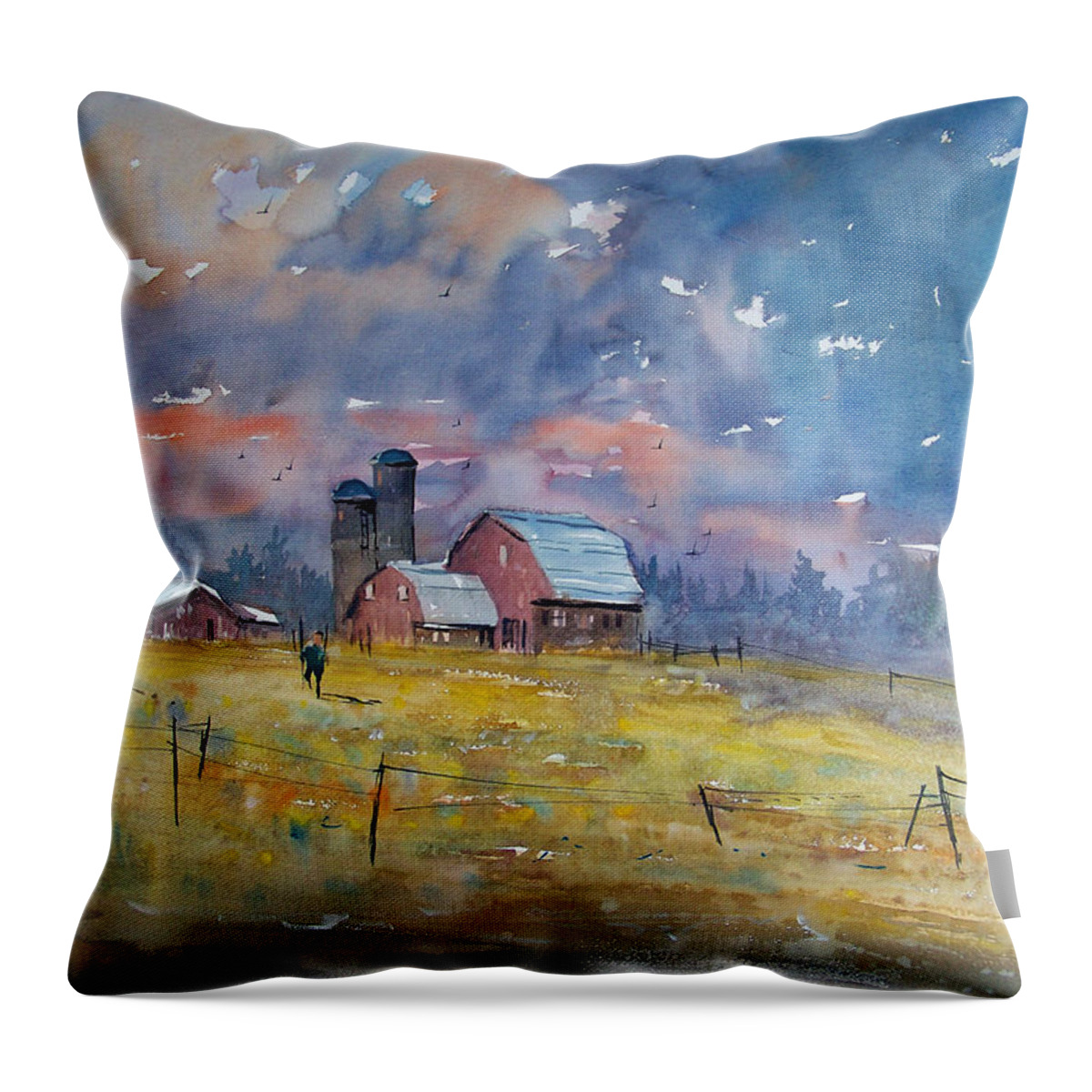 Watercolor Throw Pillow featuring the painting Storm Brewing by Ryan Radke