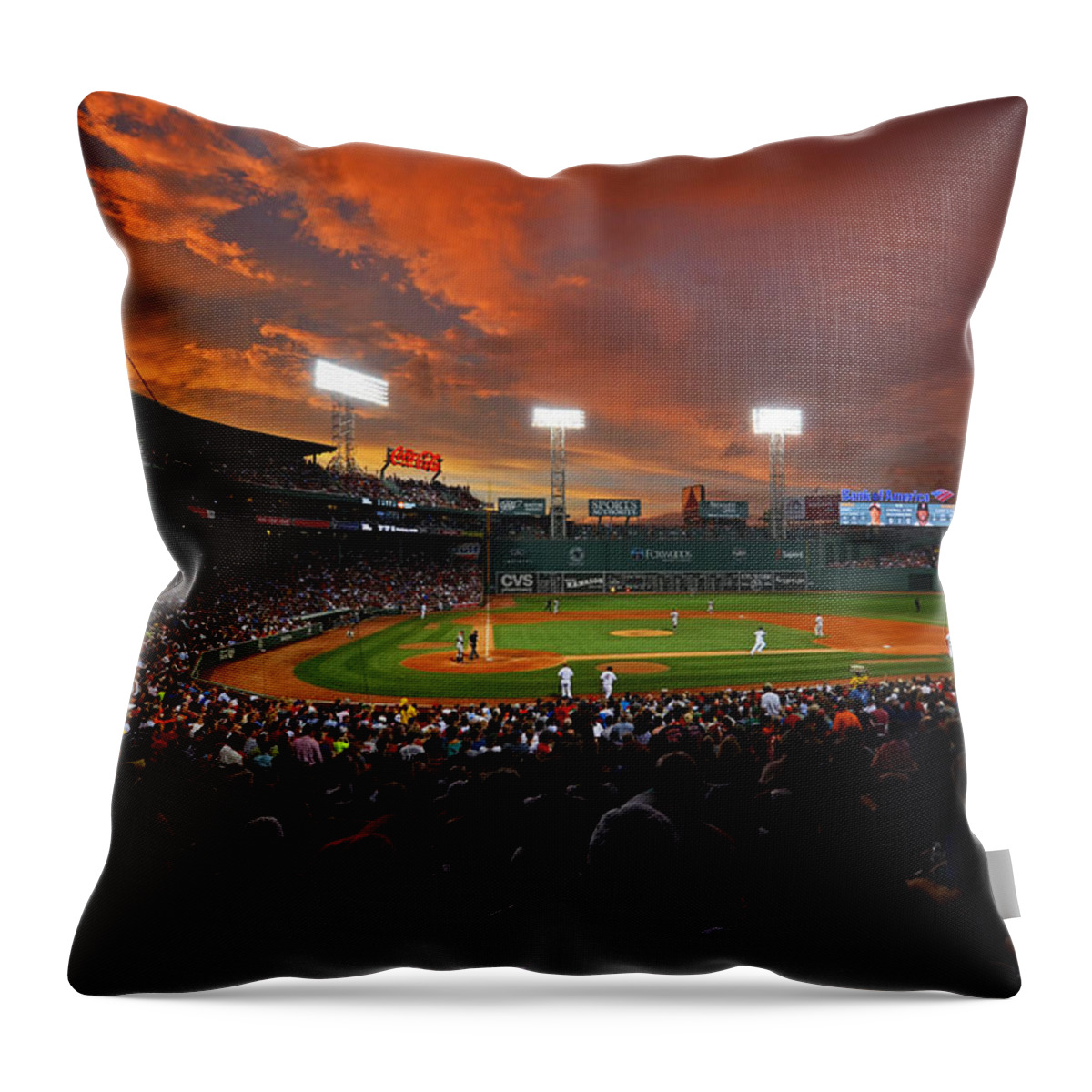 Boston Throw Pillow featuring the photograph Storm clouds over Fenway Park by Toby McGuire